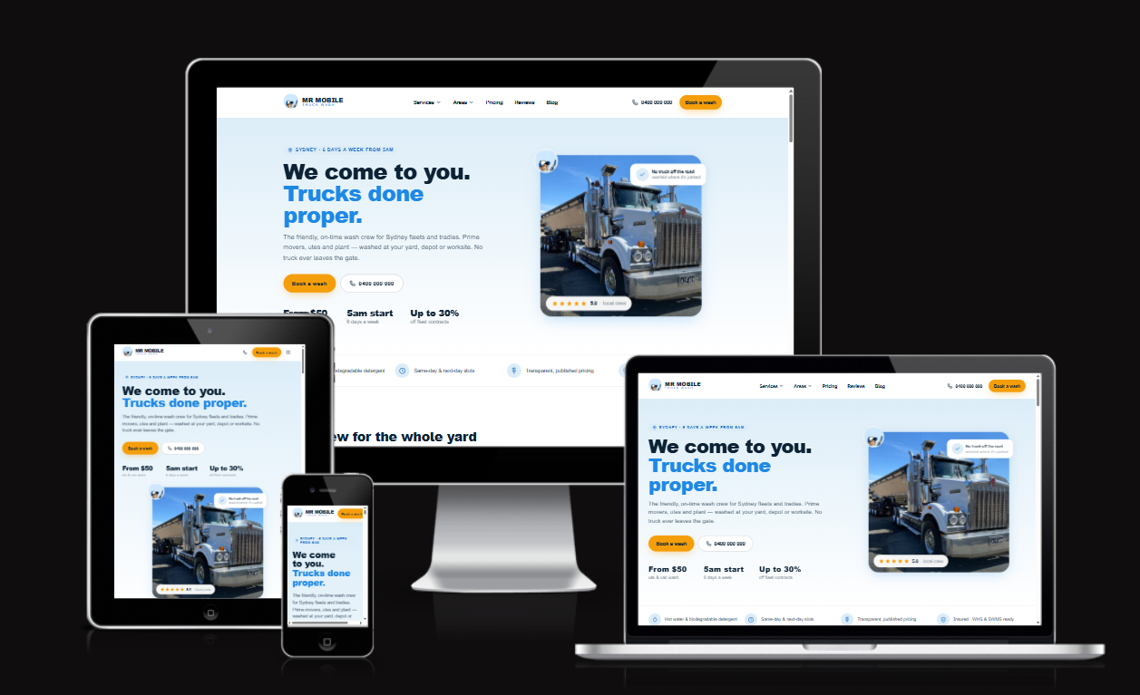 Mobile Fleet Washing website built by ClickSmith